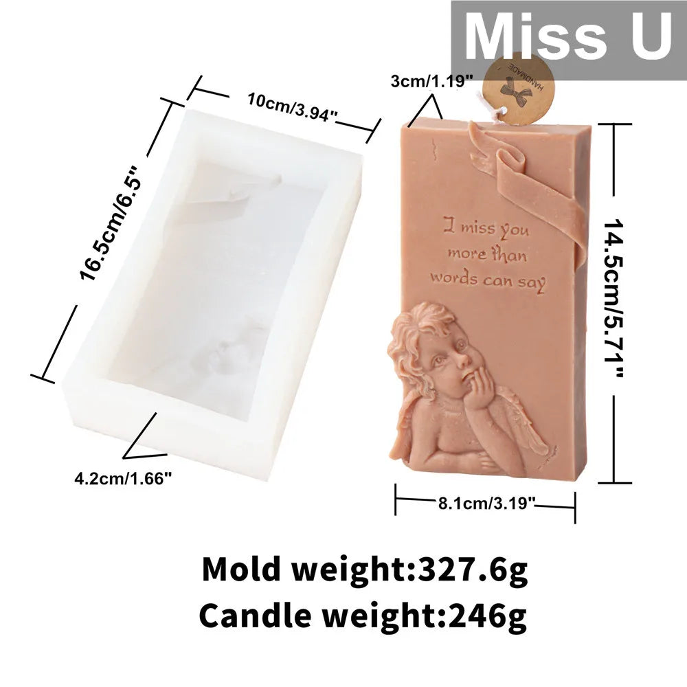 Luck Angel Slogan Letter Silicone Candle Mould - Miss You