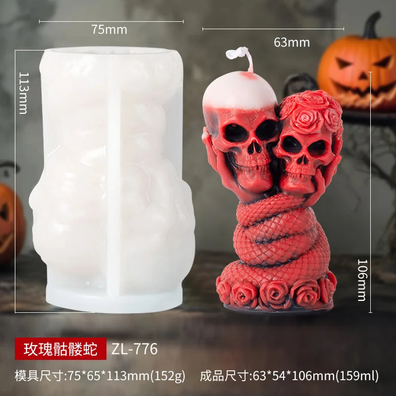 Halloween Handheld Rose Skull Candle Mould