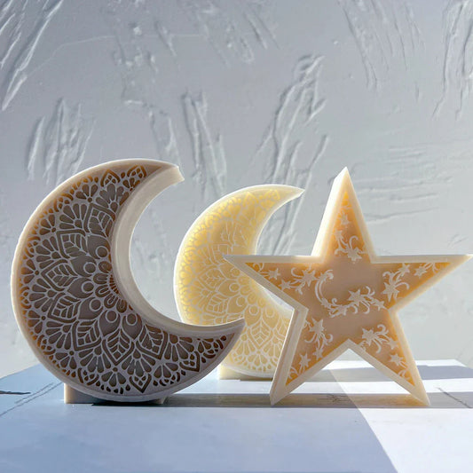 Mandala Crescent Moon and Star Candle Mould