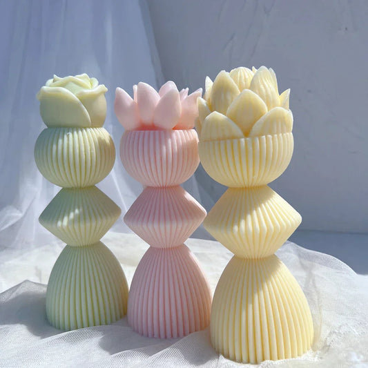 Lotus Flower Ribbed Pillar Candle Mould
