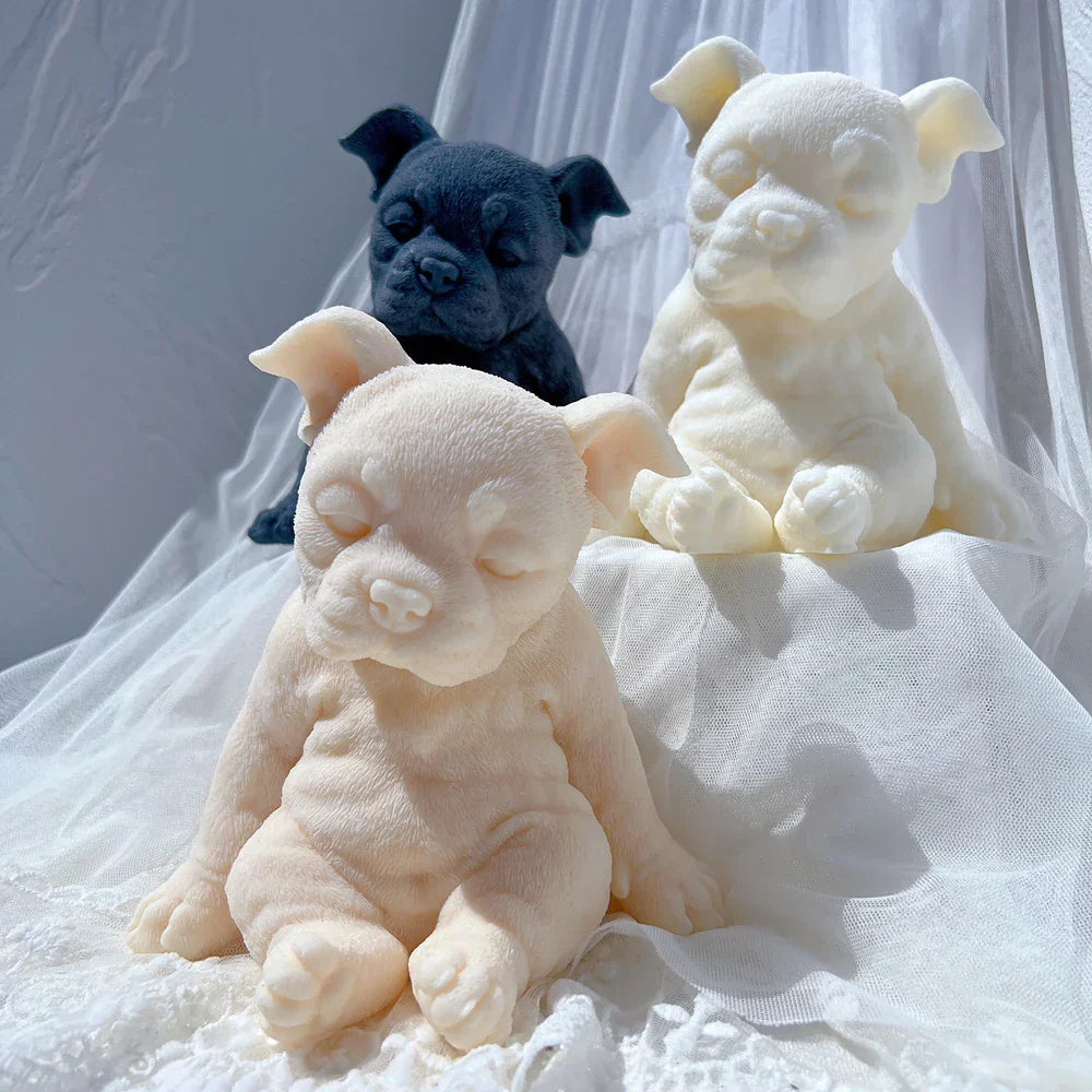 Sitting Sleeping Boston Terrier Puppy Candle Mould