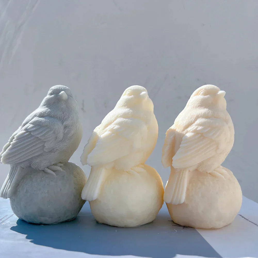 Sitting On Stone Bird Silicone Candle Mould