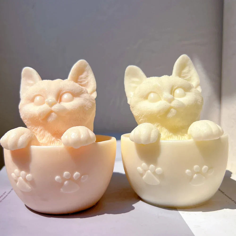 Cute Cup Cat Candle Mould Silicone