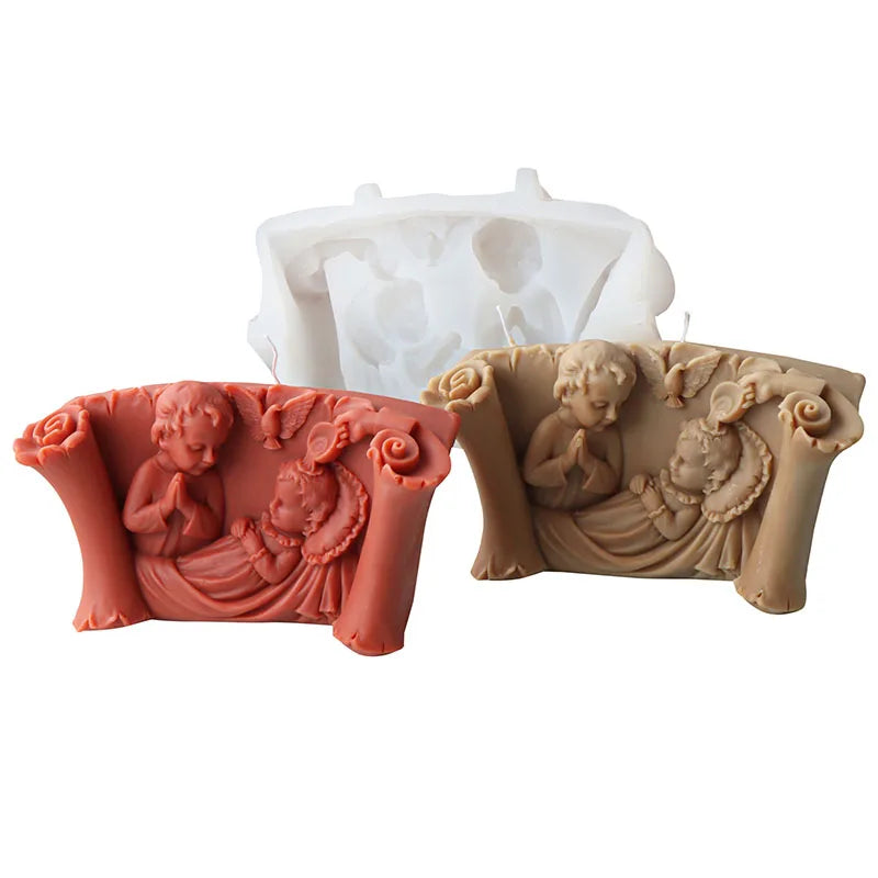 Large size Scroll Boy and Girl Candle Mould