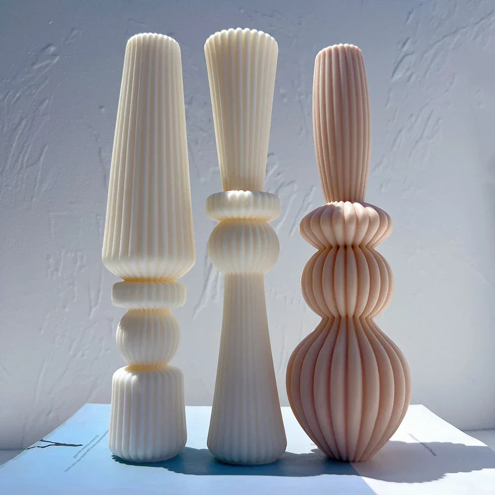 Geometric Abstract Decorative Striped Tall Candle Silicone Mould