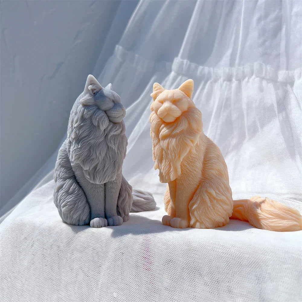 Sitting Norwegian Forest Cat Silicone Candle Mould