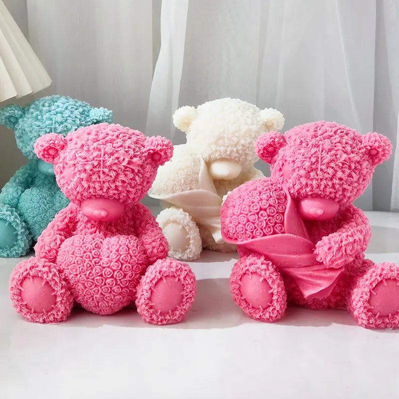 Bear with Bookeh and Heart Silicone Candle Mould