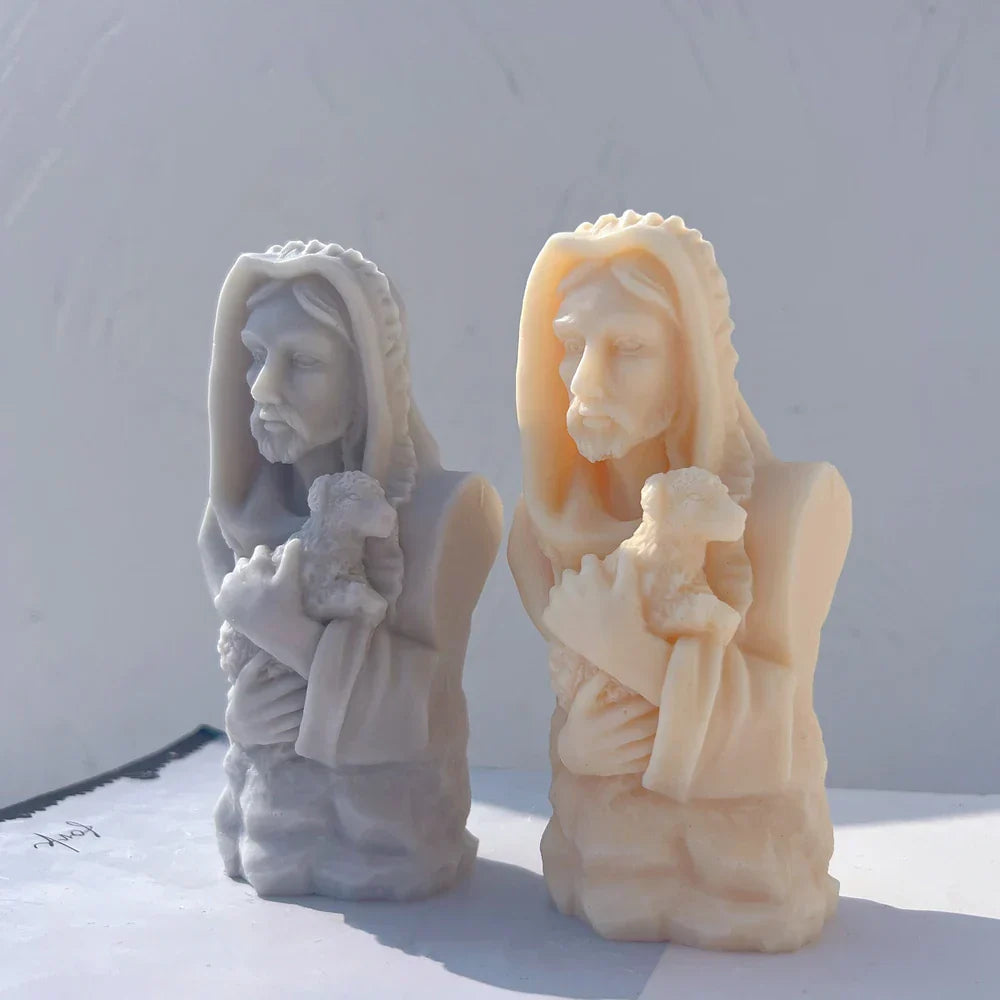 Jesus Christ Holding Lamb Statue Unique Silicone Candle Mould