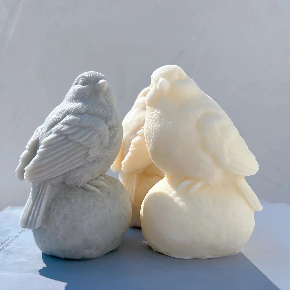 Sitting On Stone Bird Silicone Candle Mould