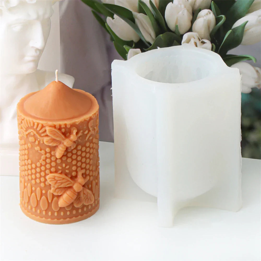 Embossed Bee Pillar Candle Silicone Mould
