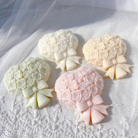 Flat Bowknot Rose Bouquet Pillar Candle Mould