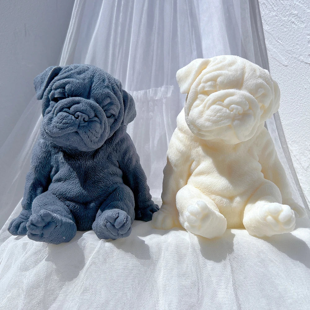 Sitting Sleeping Bulldog Puppy Candle Mould