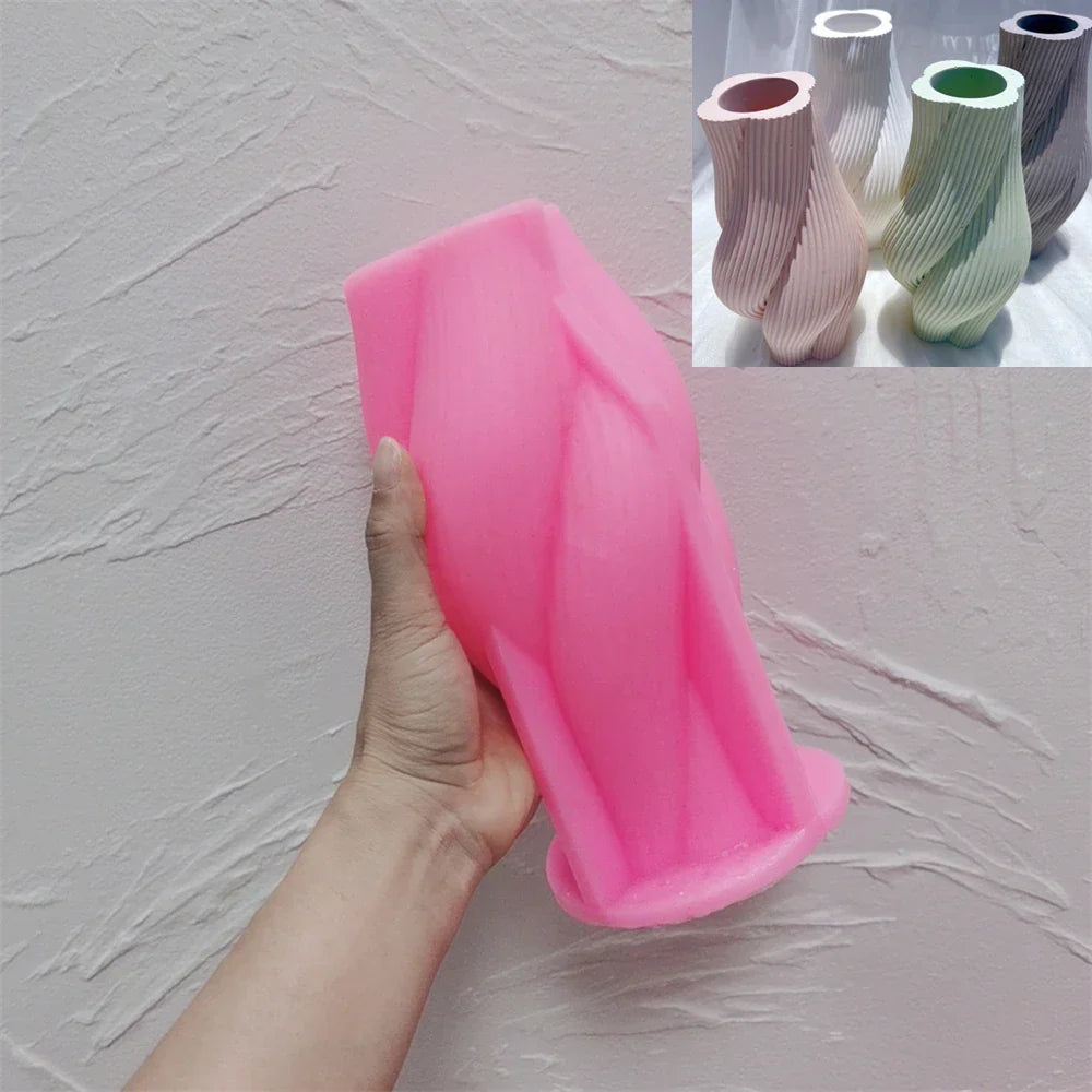 DIY Flower Pot Striped Geometric Vase Mould