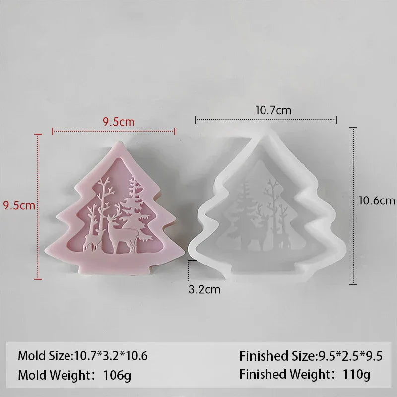 3D Christmas Tree Santa Elk Aromatherapy Silicone Candle Mould