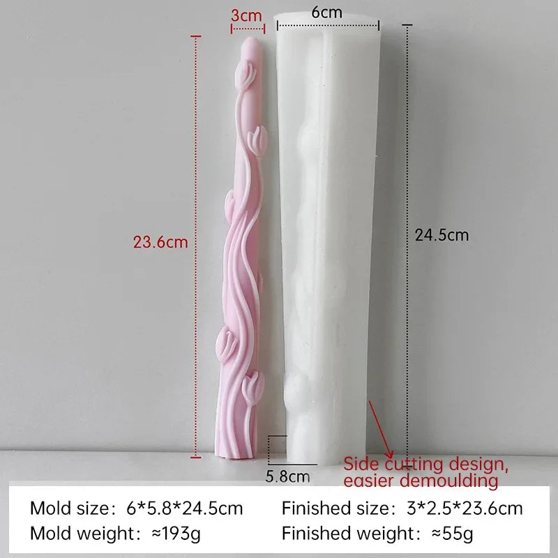 Flowers Pattern Candle Stick Silicone Mould