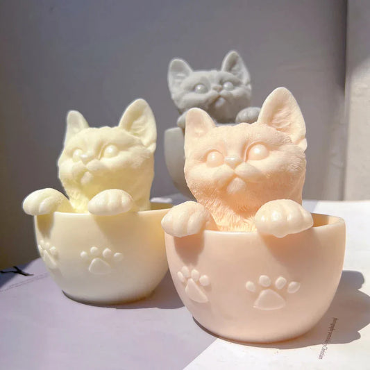 Cute Cup Cat Candle Mould Silicone
