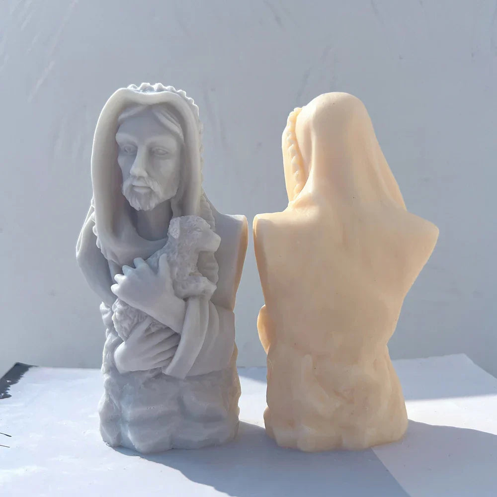 Jesus Christ Holding Lamb Statue Unique Silicone Candle Mould