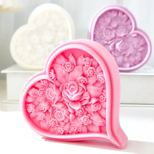 Rose Blossom Heart Shape Silicone Candle Mould