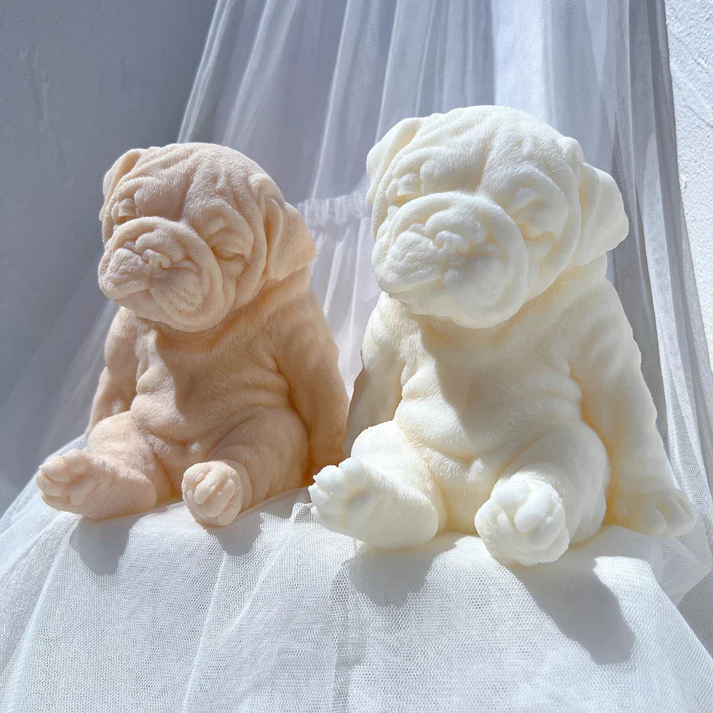 Sitting Sleeping Bulldog Puppy Candle Mould