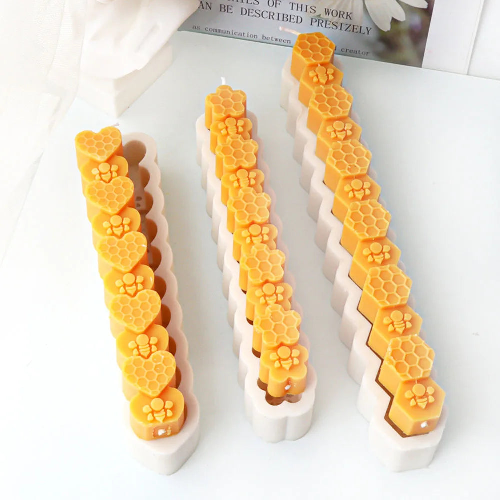 Honeycomb Flower Bee Long Pillar Candle Silicone Mould