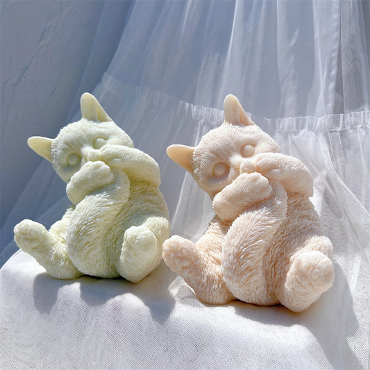 Cute Cat Playing with Tail Silicone Candle Mould