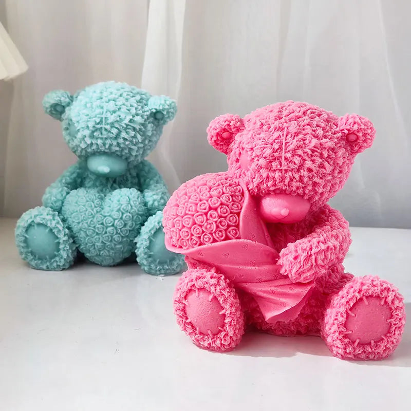 Bear with Bookeh and Heart Silicone Candle Mould