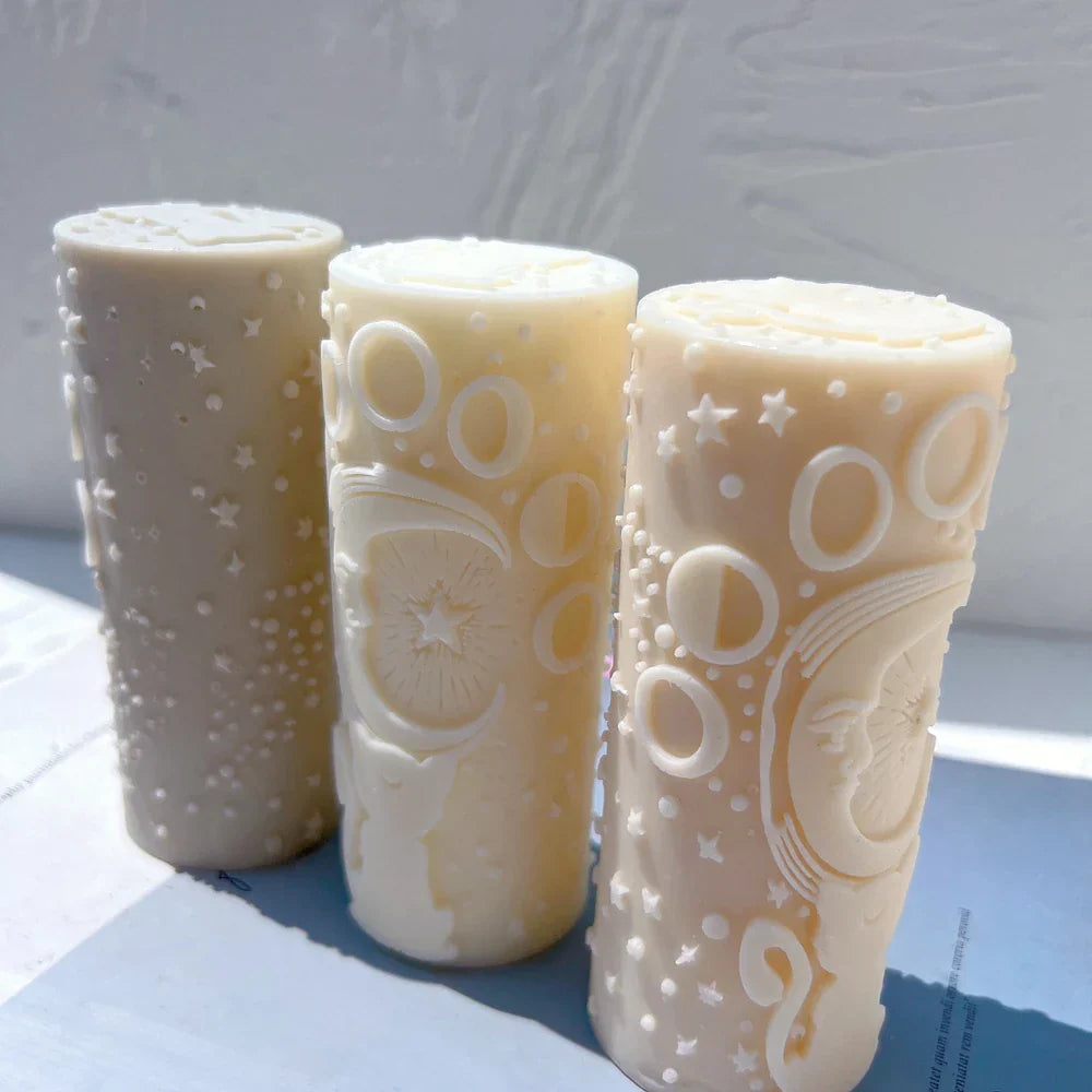 Cat Moon and Stars pillar Candle Mould Moon