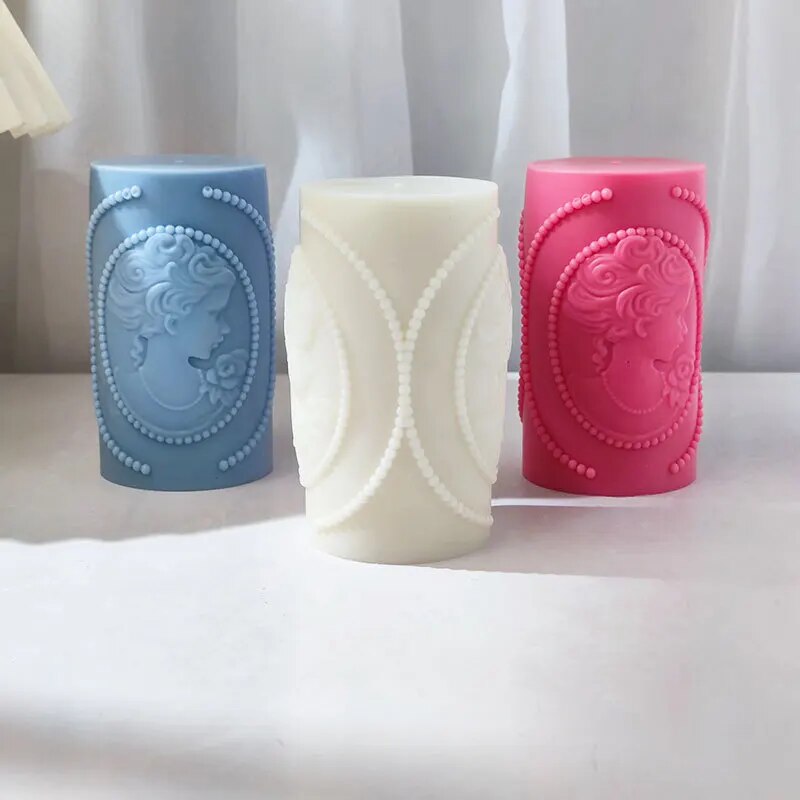 Girl portrait column candle Mould