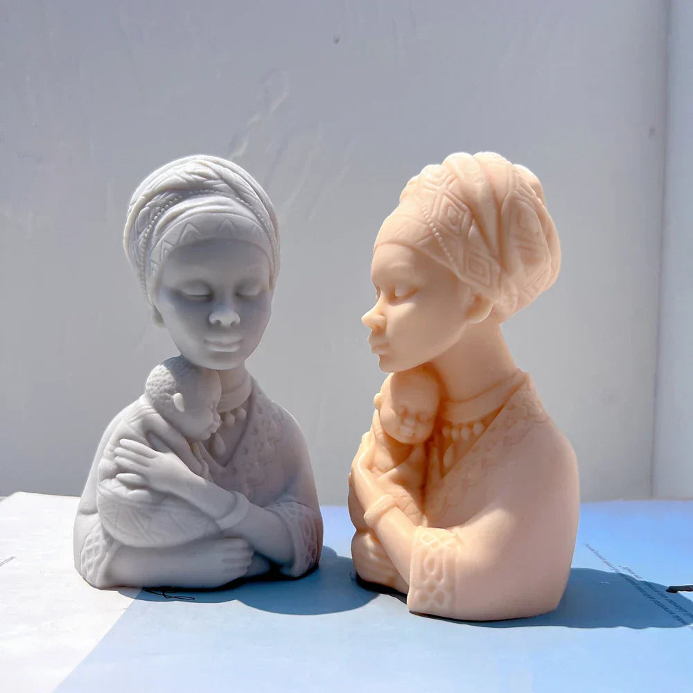 Afro Women Holding Baby Bust Candle Mould