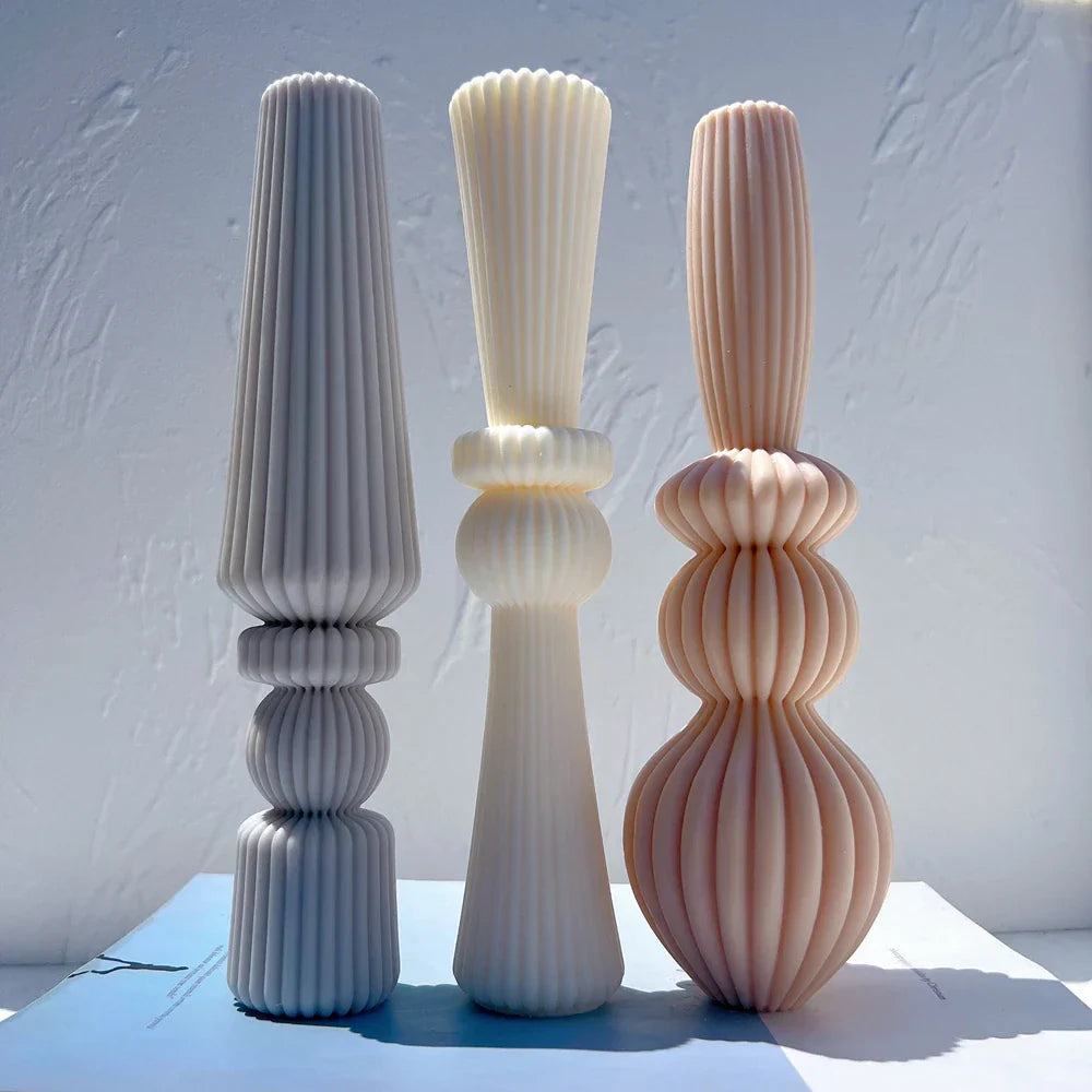 Geometric Abstract Decorative Striped Tall Candle Silicone Mould