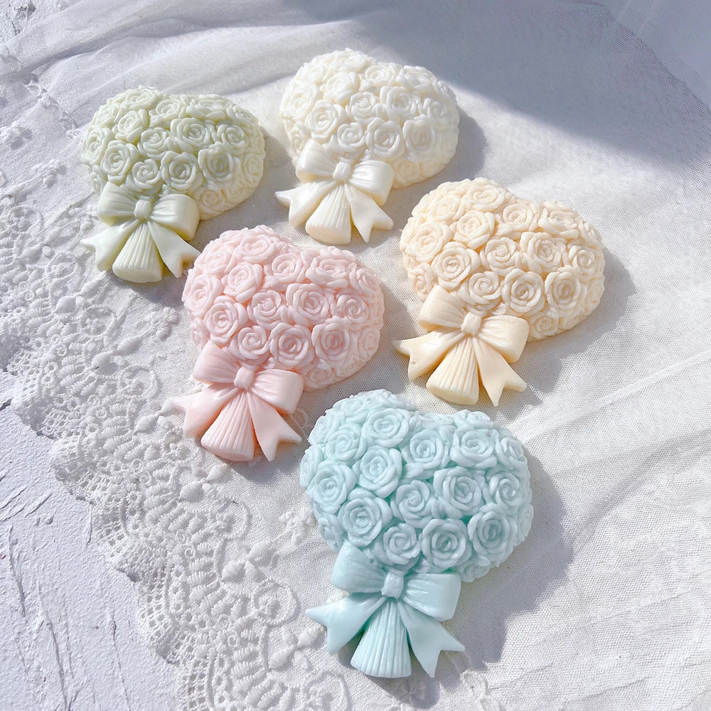 Flat Bowknot Rose Bouquet Pillar Candle Mould