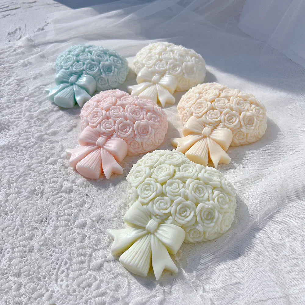 Flat Bowknot Rose Bouquet Pillar Candle Mould