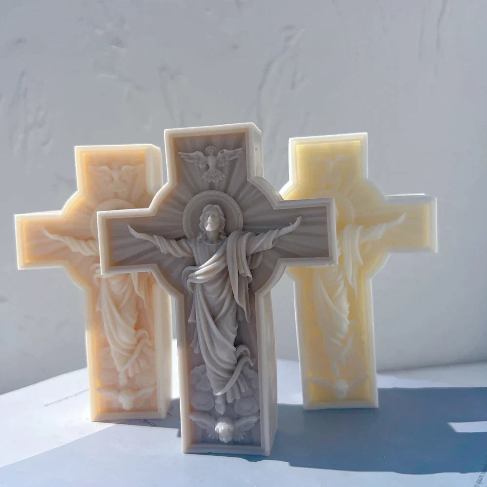 Jesus Statue Cross Candle Mould Silicone