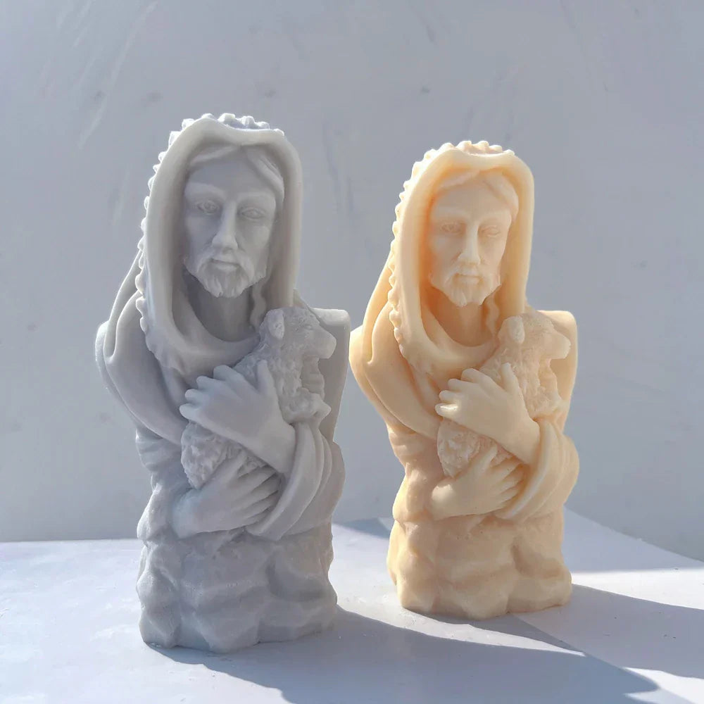 Jesus Christ Holding Lamb Statue Unique Silicone Candle Mould