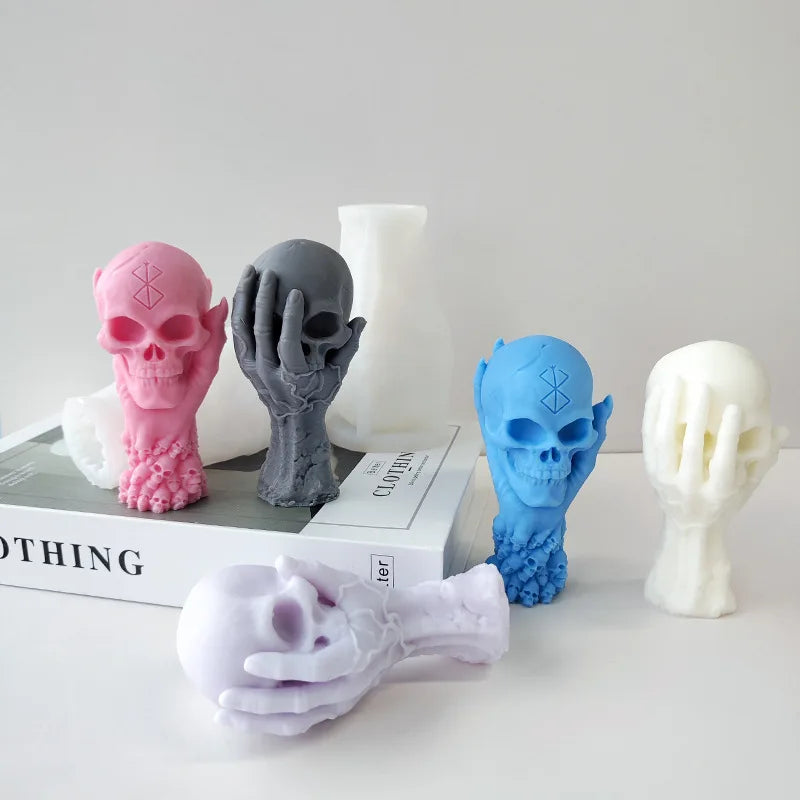 Large Hand Held Skull Candle Mould for Halloween DIY
