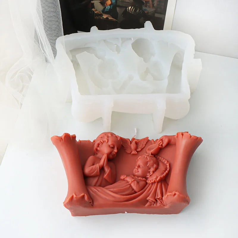 Large size Scroll Boy and Girl Candle Mould