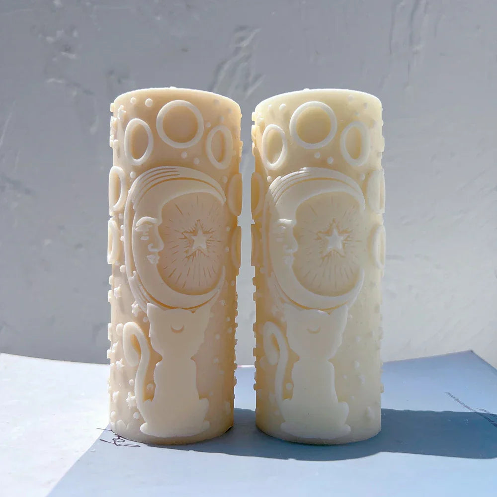 Cat Moon and Stars pillar Candle Mould Moon