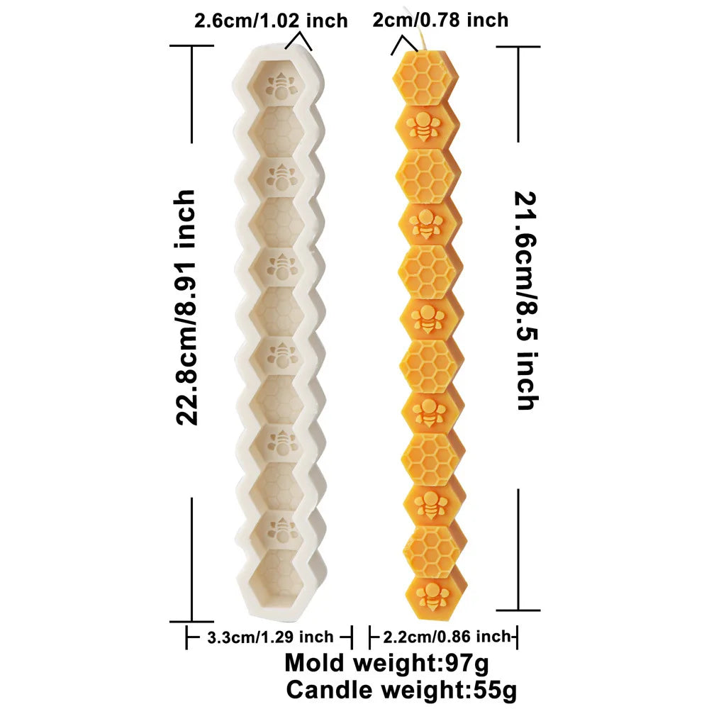 Honeycomb Flower Bee Long Pillar Candle Silicone Mould