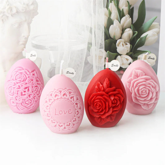 Rose Flower Pattern Egg Shape Candle Silicone Mould