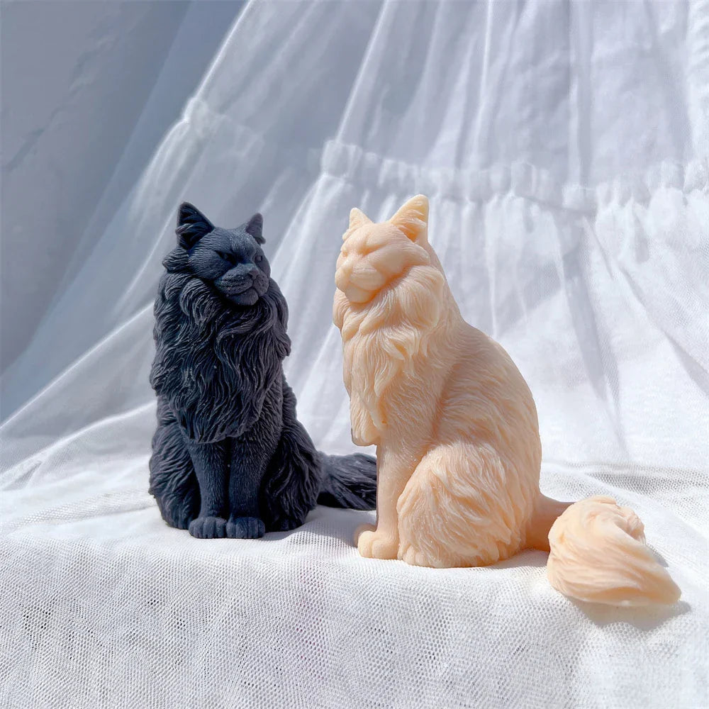 Sitting Norwegian Forest Cat Silicone Candle Mould