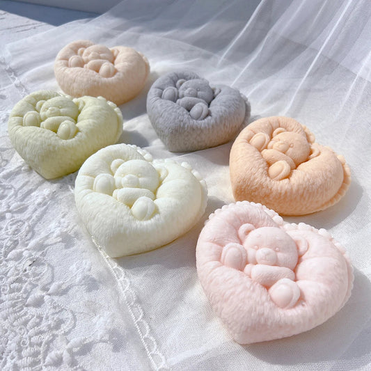 Sleeping Bear in Heart Shape Candle Mould