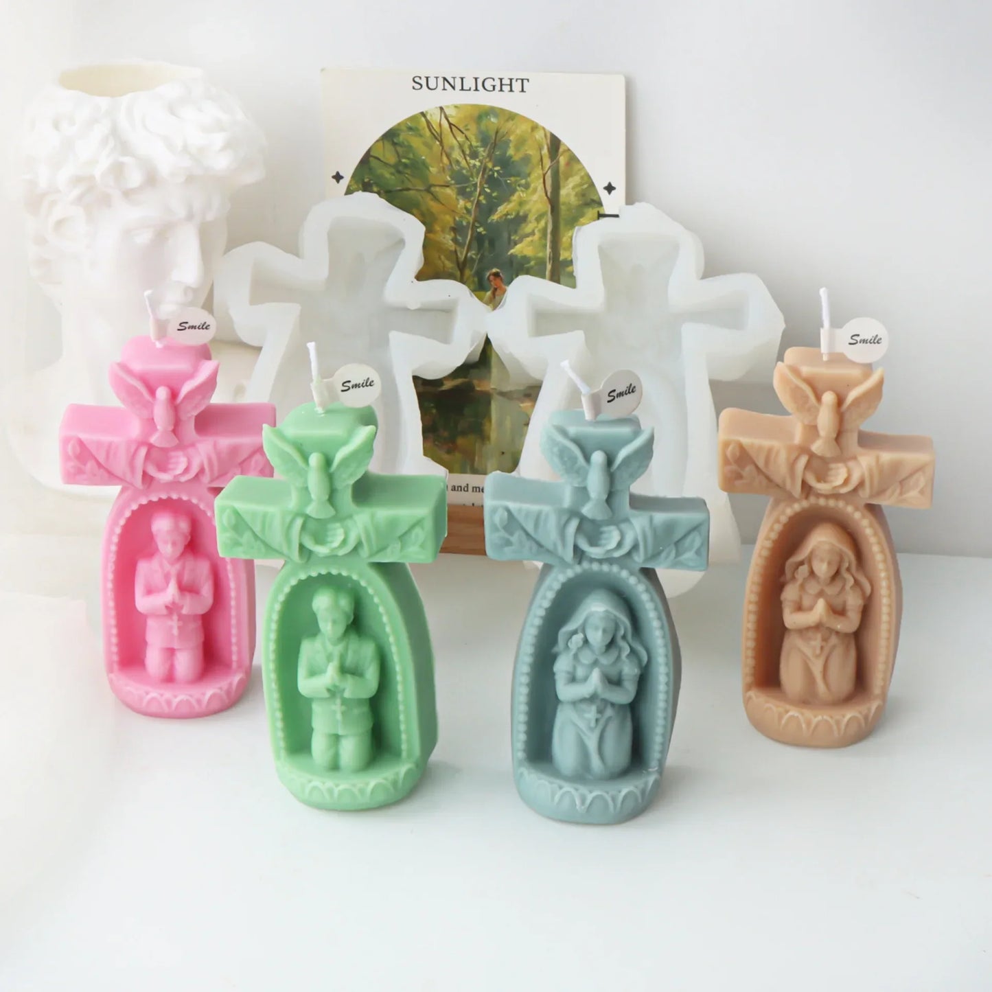 Cross Angel Boy and Girl Church Candle Mould