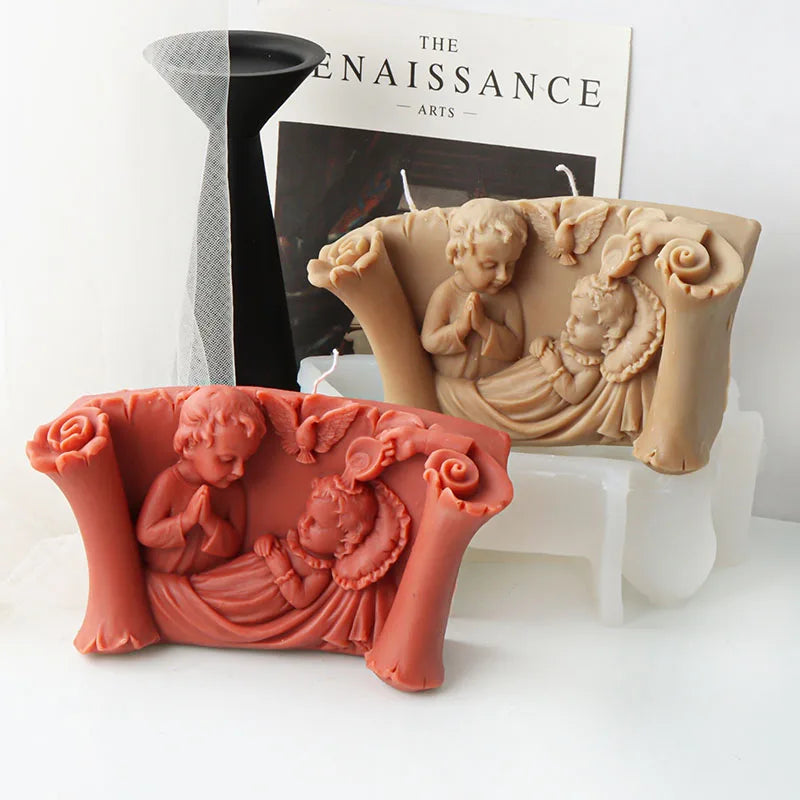 Large size Scroll Boy and Girl Candle Mould