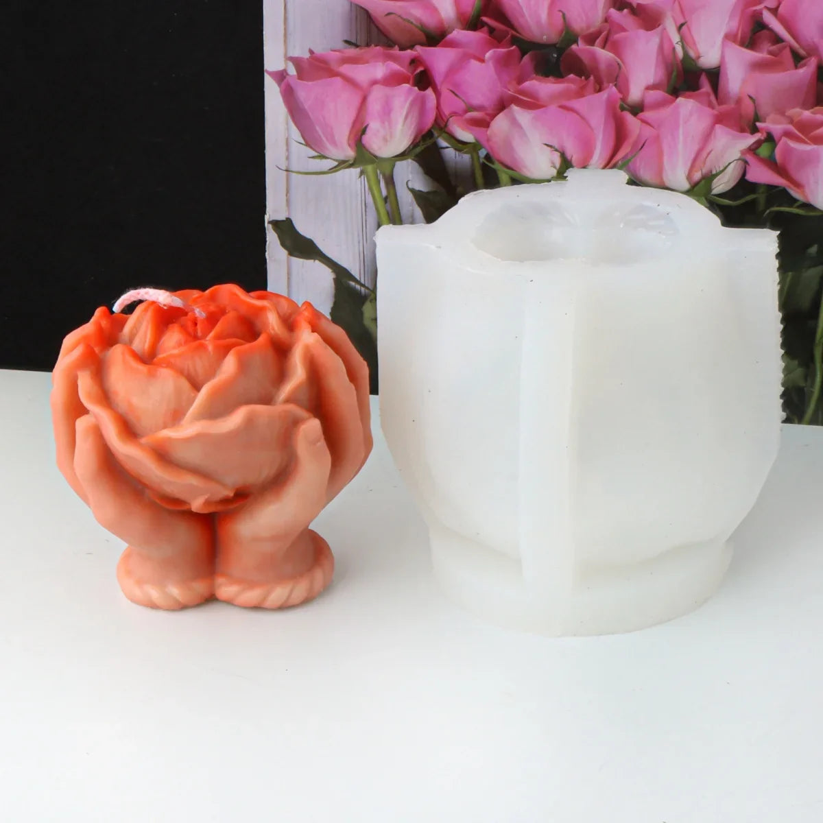 3D Hand Holding Rose Heart Skull Silicone Mold