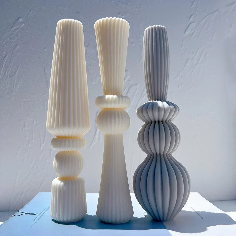Geometric Abstract Decorative Striped Tall Candle Silicone Mould