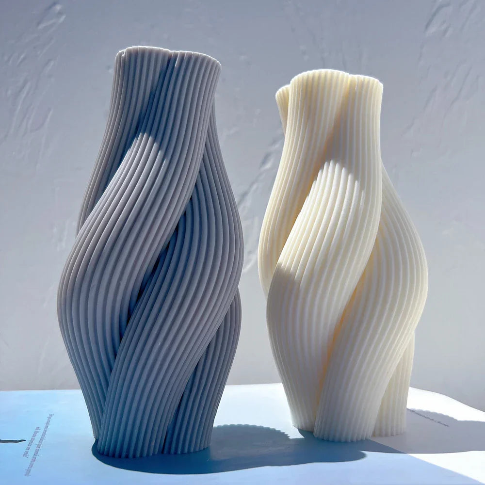 Ribbed Pillar Swirl Candle Moulds - Wave Twirl Spiral
