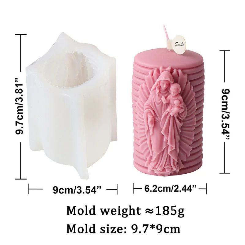 Jesus and Virgin Cylinderical Striped Candle Silicone Mould