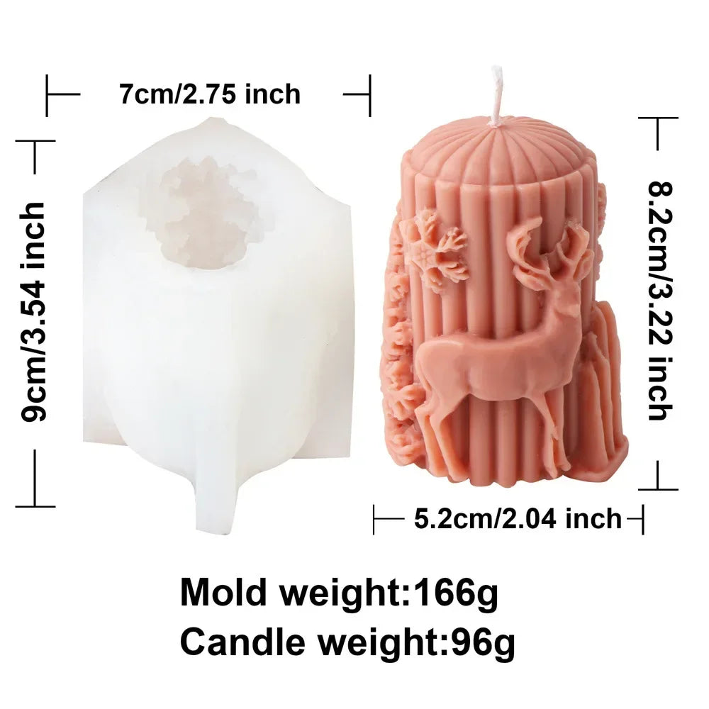 Christmas Cylindrical Candle Silicone Mould - Reindeer