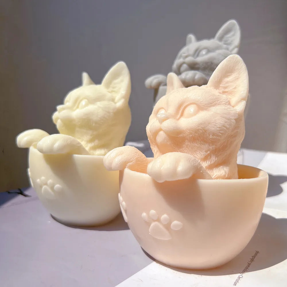 Cute Cup Cat Candle Mould Silicone