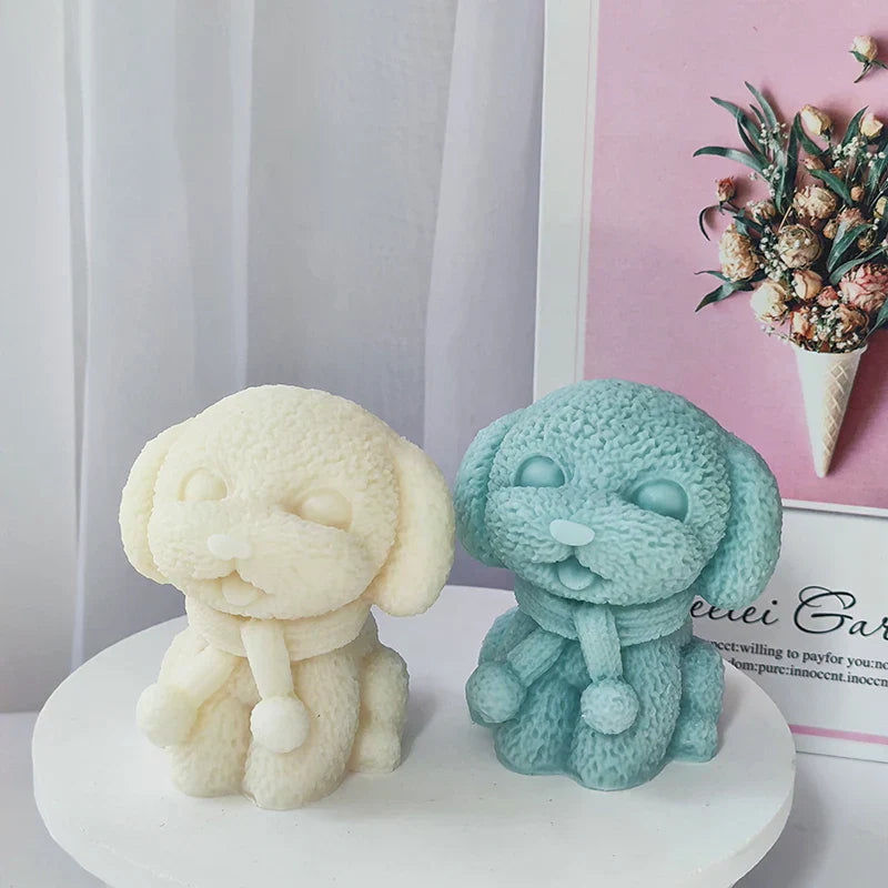 Adorable Scarf Wearing Dog Candle Mould